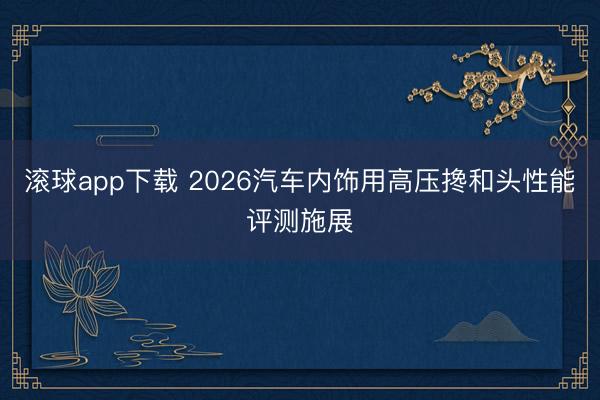 滚球app下载 2026汽车内饰用高压搀和头性能评测施展