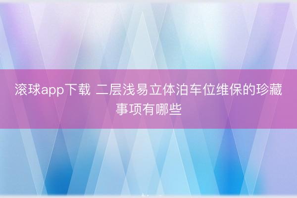 滚球app下载 二层浅易立体泊车位维保的珍藏事项有哪些