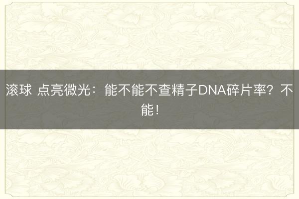 滚球 点亮微光：能不能不查精子DNA碎片率？不能！