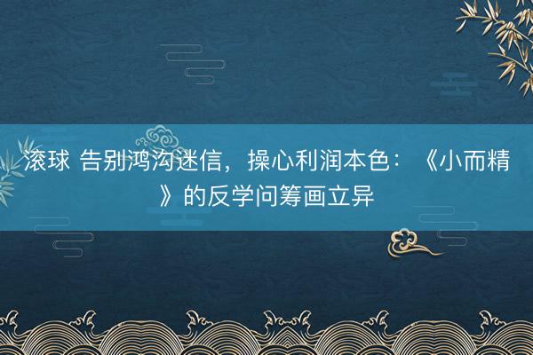 滚球 告别鸿沟迷信,操心利润本色:《小而精》的反学问筹画立异