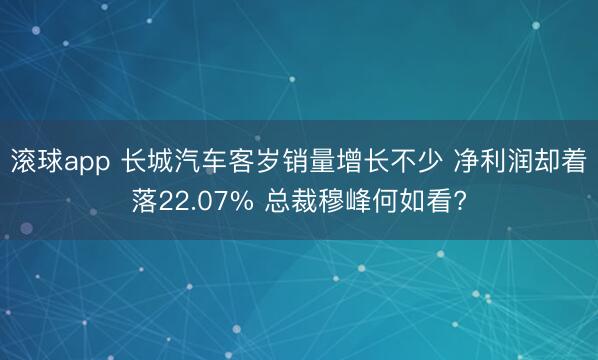 滚球app 长城汽车客岁销量增长不少 净利润却着落22.07% 总裁穆峰何如看?