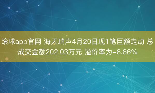 滚球app官网 海天瑞声4月20日现1笔巨额走动 总成交金额202.03万元 溢价率为-8.86%