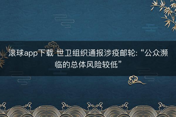滚球app下载 世卫组织通报涉疫邮轮: “公众濒临的总体风险较低”