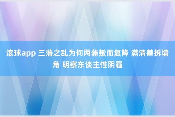 滚球app 三藩之乱为何两藩叛而复降 满清善拆墙角 明察东谈主性阴霾