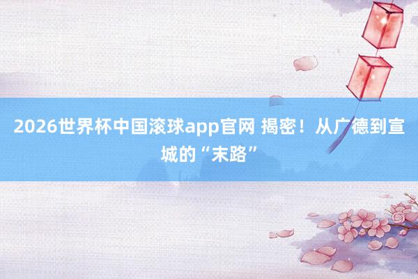 2026世界杯中国滚球app官网 揭密!从广德到宣城的“末路”
