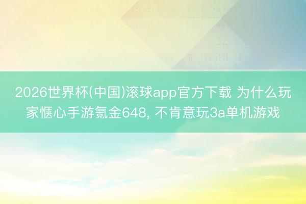 2026世界杯(中国)滚球app官方下载 为什么玩家惬心手游氪金648， 不肯意玩3a单机游戏