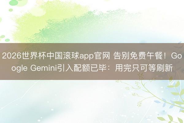 2026世界杯中国滚球app官网 告别免费午餐！Google Gemini引入配额已毕：用完只可等刷新
