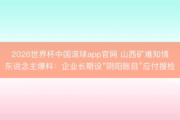 2026世界杯中国滚球app官网 山西矿难知情东说念主爆料：企业长期设“阴阳账目”应付搜检