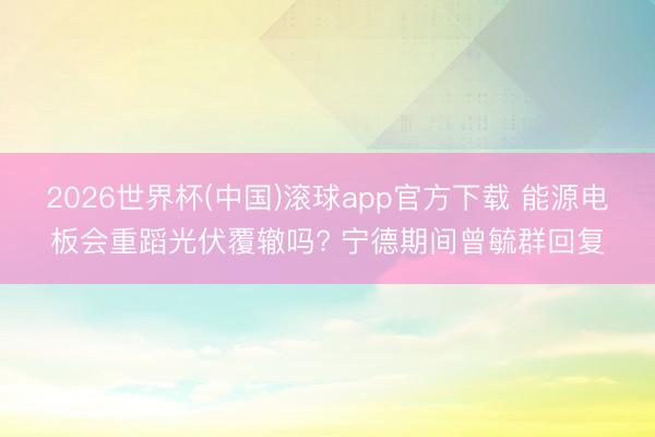 2026世界杯(中国)滚球app官方下载 能源电板会重蹈光伏覆辙吗? 宁德期间曾毓群回复